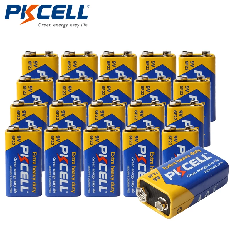 

20pcs PKCELL Super Heavy Duty 9V 6F22 Battery Single-use Carbon Zinc Battery for Smoke Alarm electronic thermometer