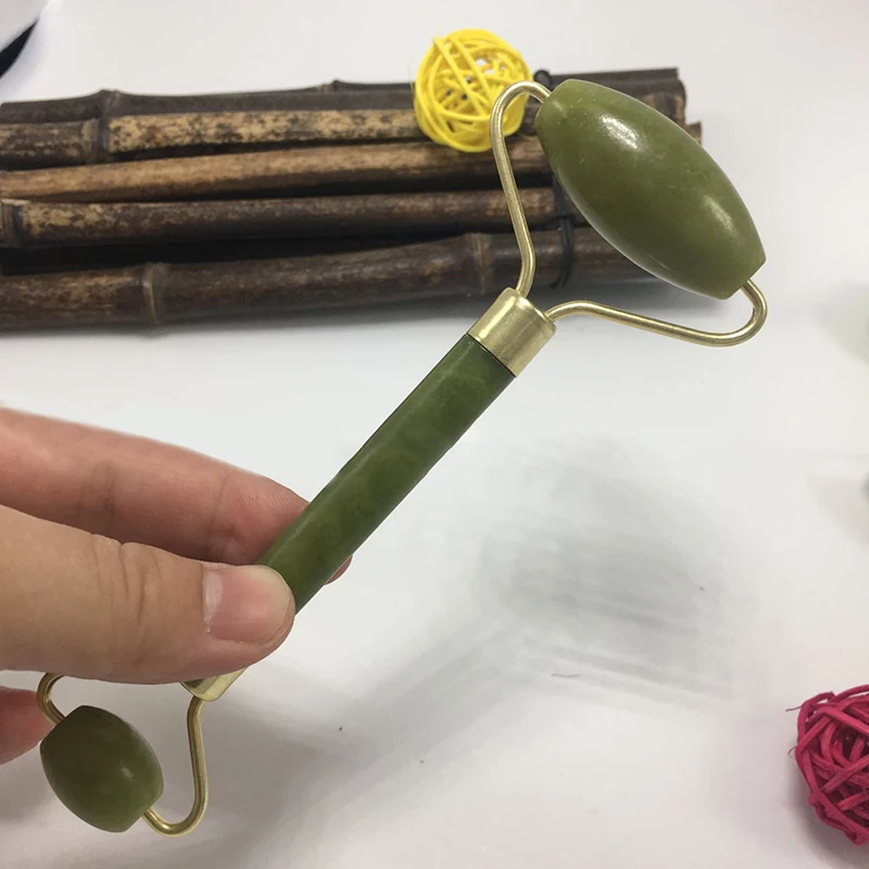 Натурального нефрита роликовый лицевой массажер Настоящий камень для лица с