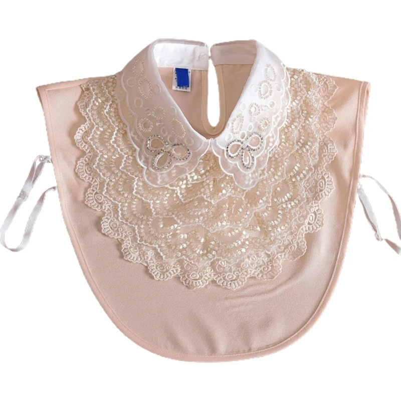 

Women Sweet Ruffled Stand-Up False Fake Collar Hollow Out Floral Lace Detachable Pullover Half Shirt Decorative
