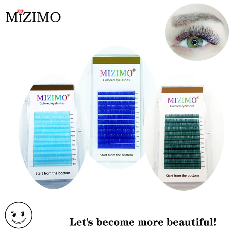 Natural, artificial, elongated, soft false eyelashes,MIZIMO tri-color blend. blue