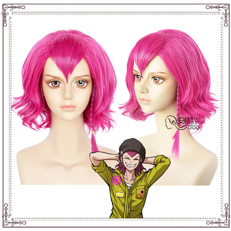 Аниме Danganronpa V3 Kazuichi Souda косплей парик стиль Короткие Шокирующий Розовый + Кепка -