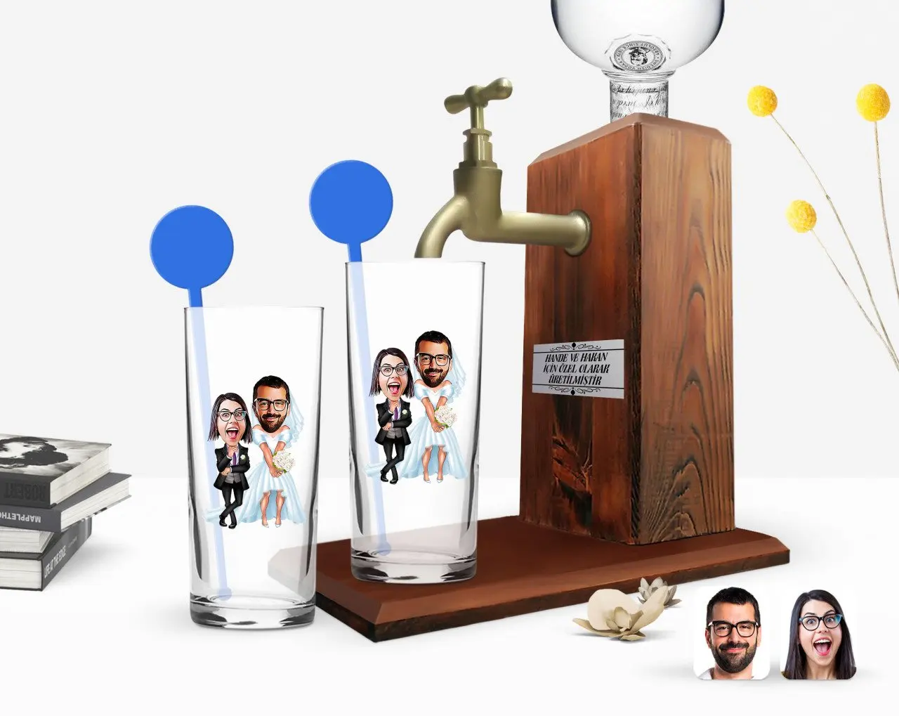 

Персонализированная красочная печать на День святого Валентина, карикатура на двойную чашку водки и деревянную подставку для водки, подаро...