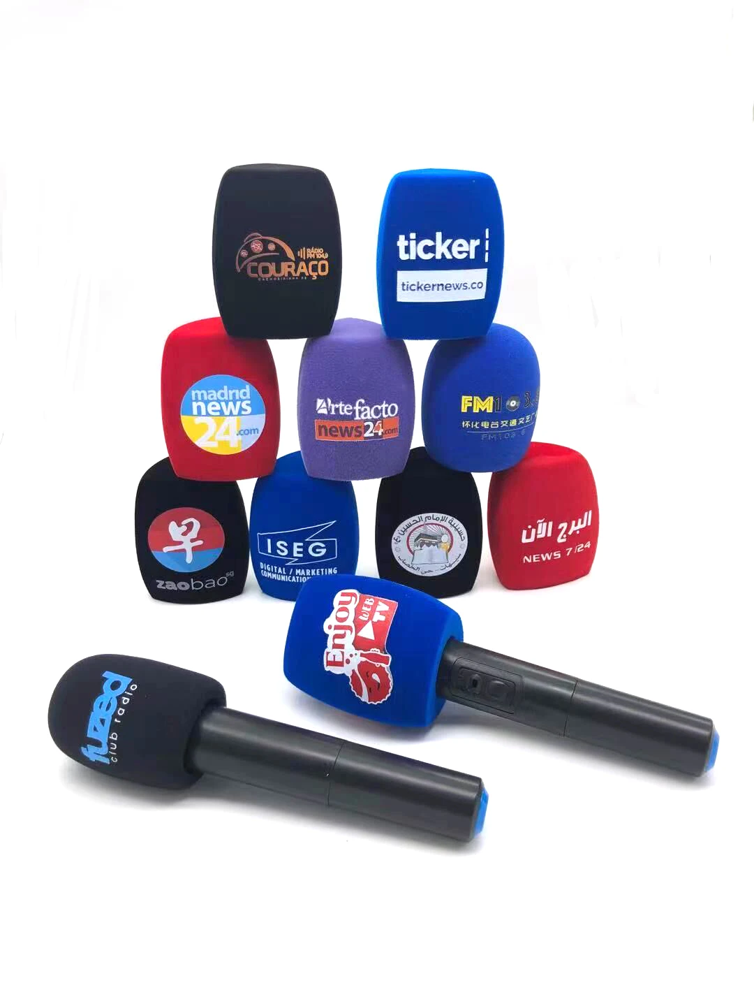 Flocking Mic Sponge Printing Covers Customized Microphone Windshield Logo For TV Stations Reporters Interview Round Shape