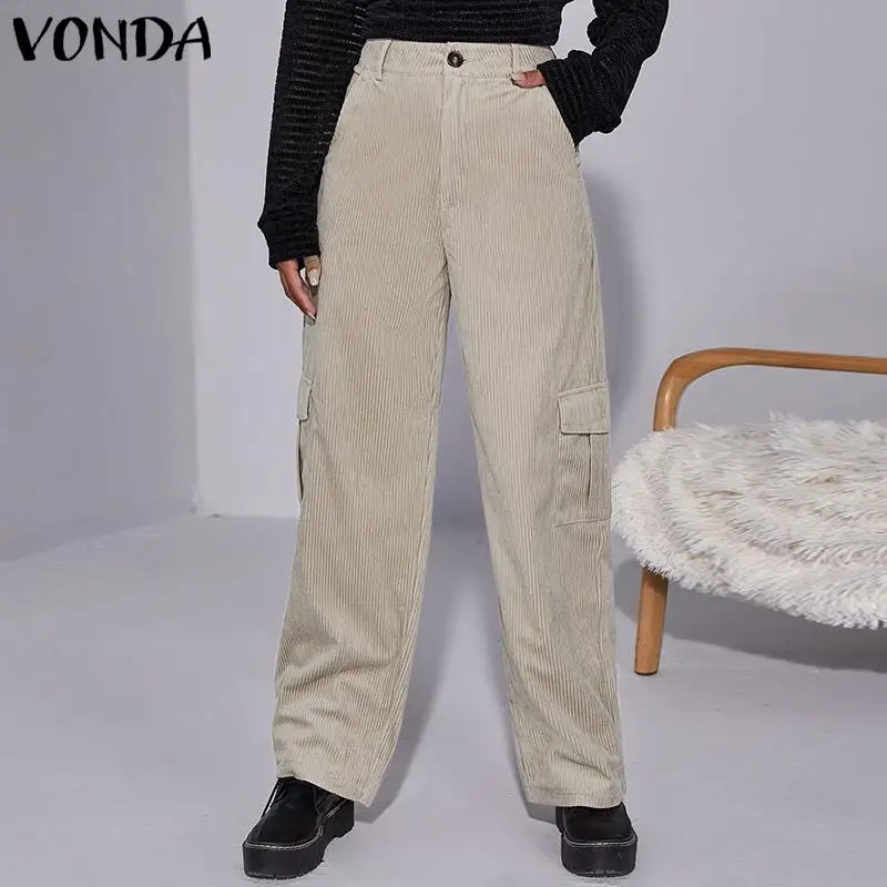 

Брюки VONDA женские вельветовые, повседневные Прямые длинные брюки в стиле палаццо, с завышенной талией, в стиле ретро