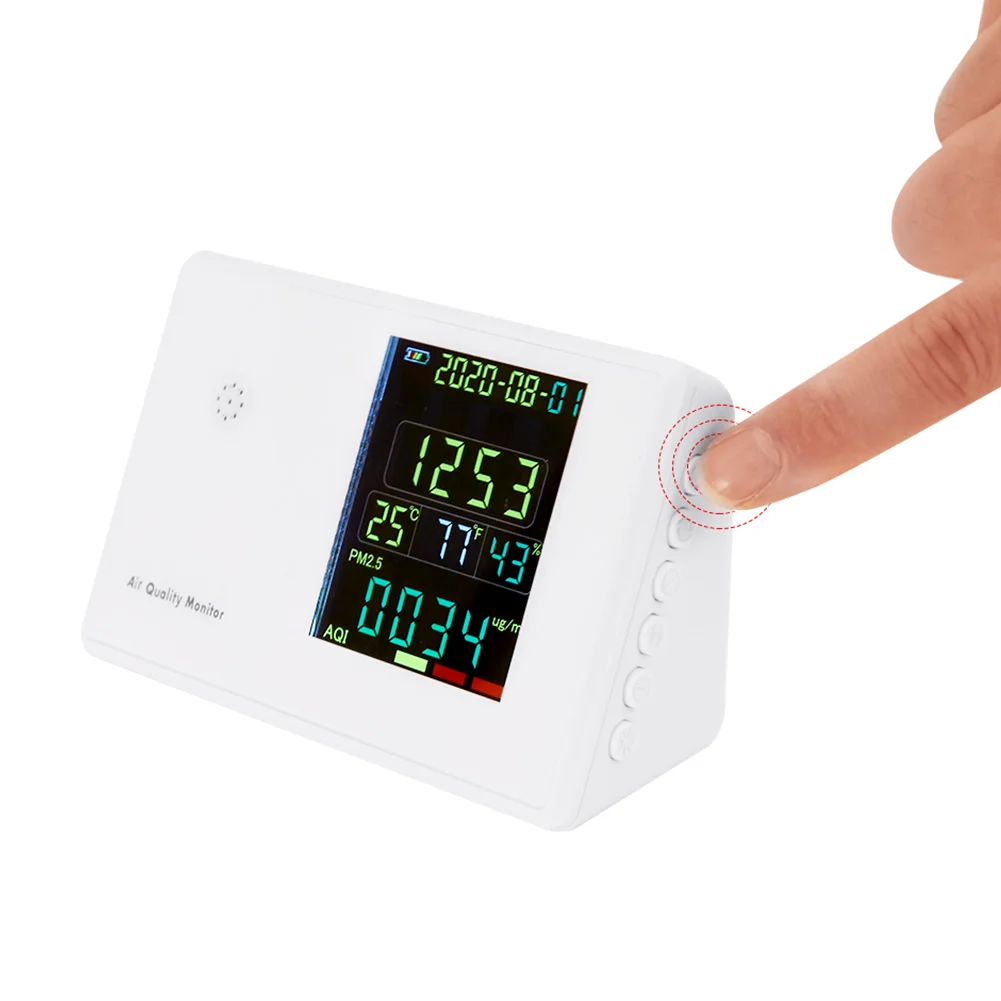 

Formaldehyde Particles Temperature Rechargeable For CO2 PM2.5 Alarm USB Port Humidity Air Quality Monitor LCD Display Accurate