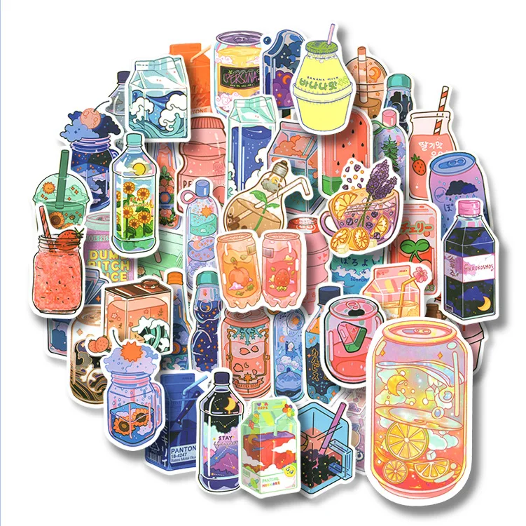 

50 Pieces Of One Pack Drink Bottle Cartoon Cute Pink Girl Diy Stickers