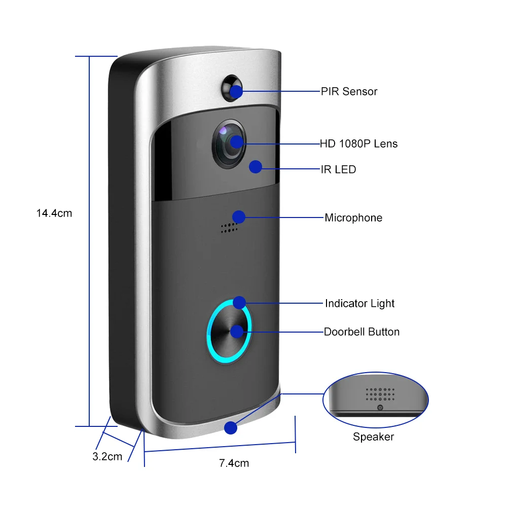 Видеодомофон AIDOCAM V5 для умного дома с Wi-Fi инфракрасной камерой ночного видения и
