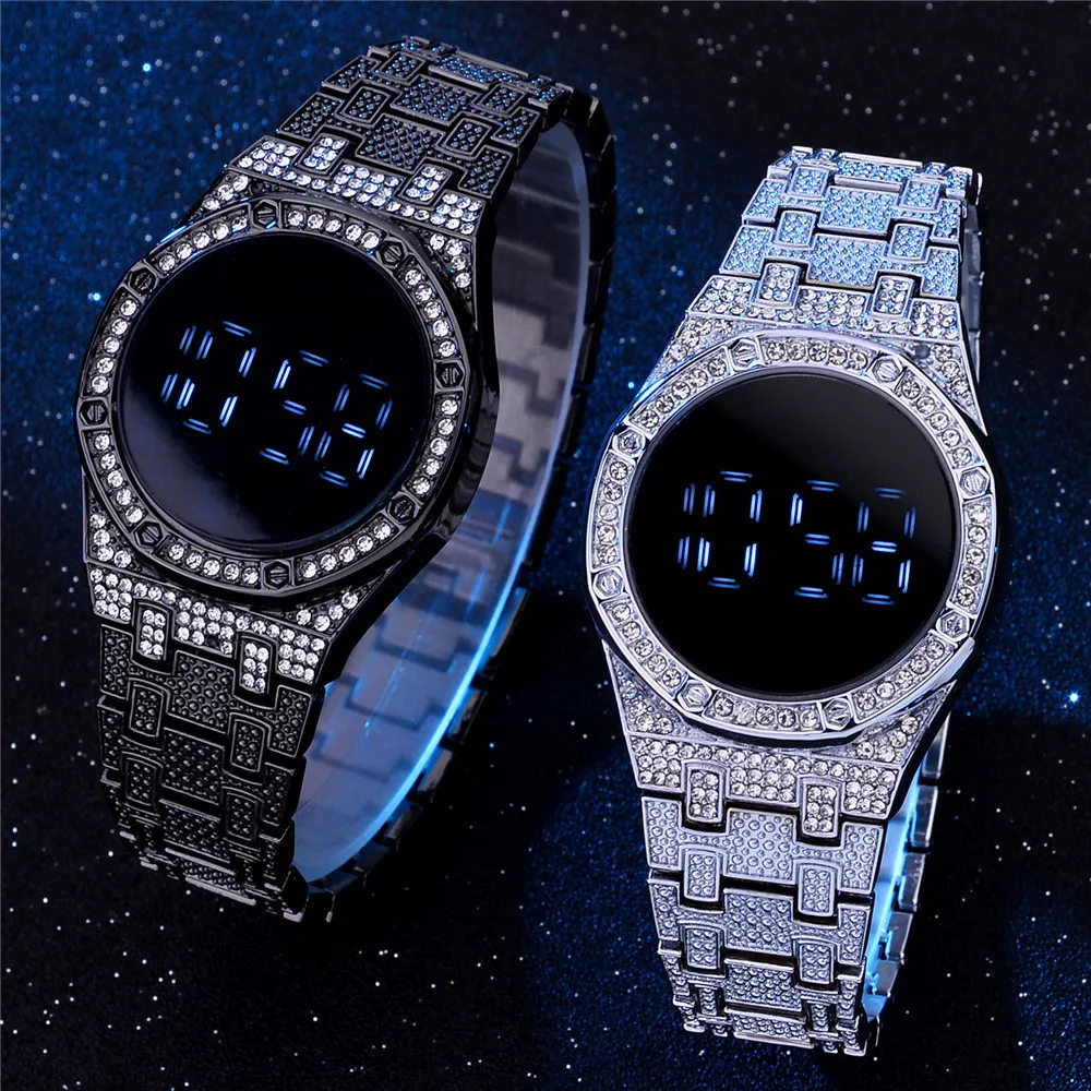 

New fashion watch steel belt diamond-studded touch screen LED watch female fashion multifunctional sports electronic watch