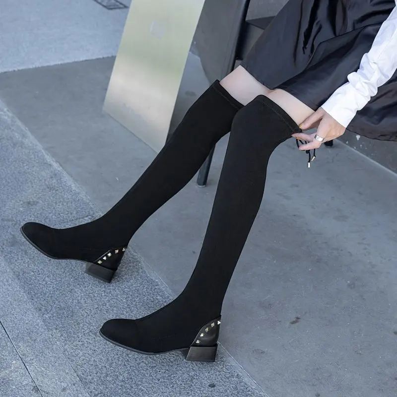 

Chunky Heel Boots Suede Knee-length Boots Women's Punk Heightened Long Women's Lace-up Ankle Boots Mujer 2021 Zip