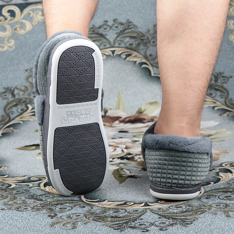 big size 47 Men stripe slippers home warm Plush fluffy winter shoes male Memory Foam Outside wear platform slipper Soft Antiskid | Обувь