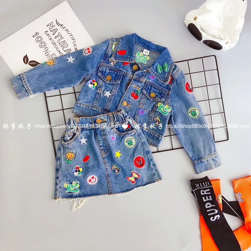 Женский джинсовый костюм из двух предметов модная Корейская джинсовая куртка с