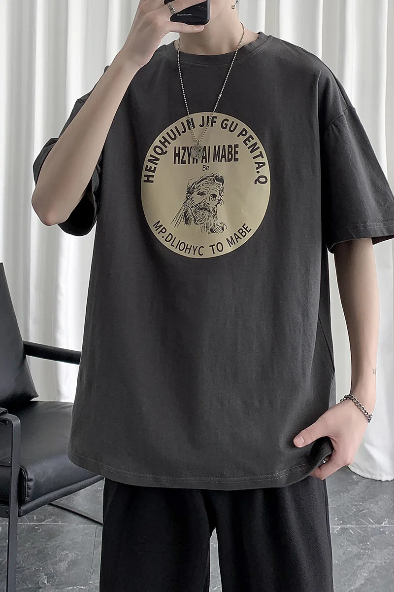 

2021 Short-Sleeved T-shirt Men's Hong Kong Style Loose-Fitting plus Size Half-Length Sleeves Top Summer Fashion Brand T-shirt