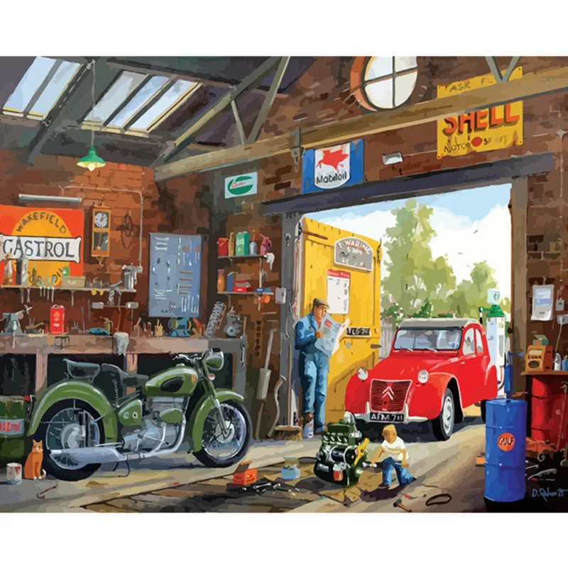 

История гараж пейзаж DIY картина по номерам, ручная работа, масляные краски, Взрослый Детский рисунок окраска домашний декор уникальный пода...