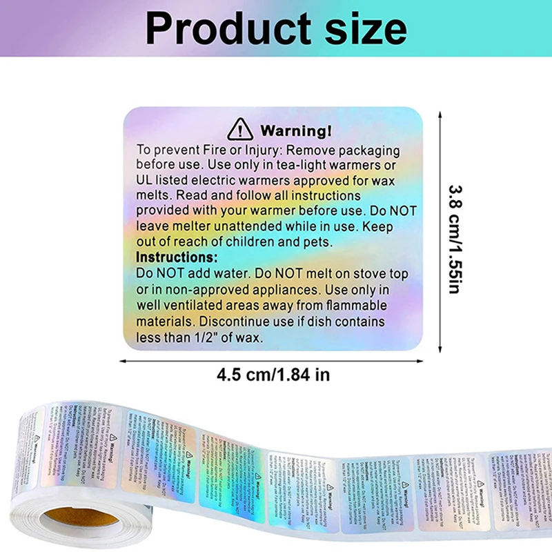 

600pcs/roll laser Warning Candle Label Waterproof Candle Jar Container Stickers