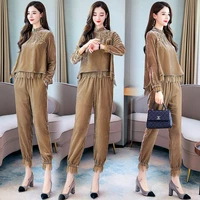womens suit 2020 new korean version of femininity and feminine gold velvet suit pants short short fashion two piece suit