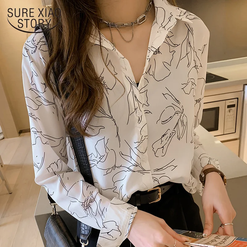 Винтажные женские темперамент печатных шифон рубашки 2021 Новый Осень размера