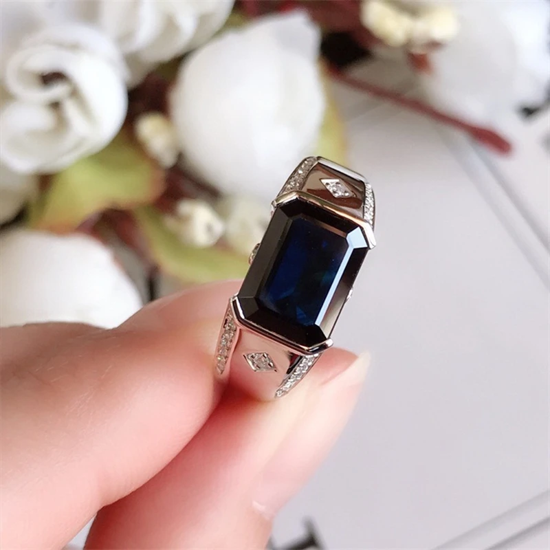 

18K white gold inlaid sapphire ring men's plate ring sapphire men's ring domineering ring simple atmosphere noble jewelry SP0624