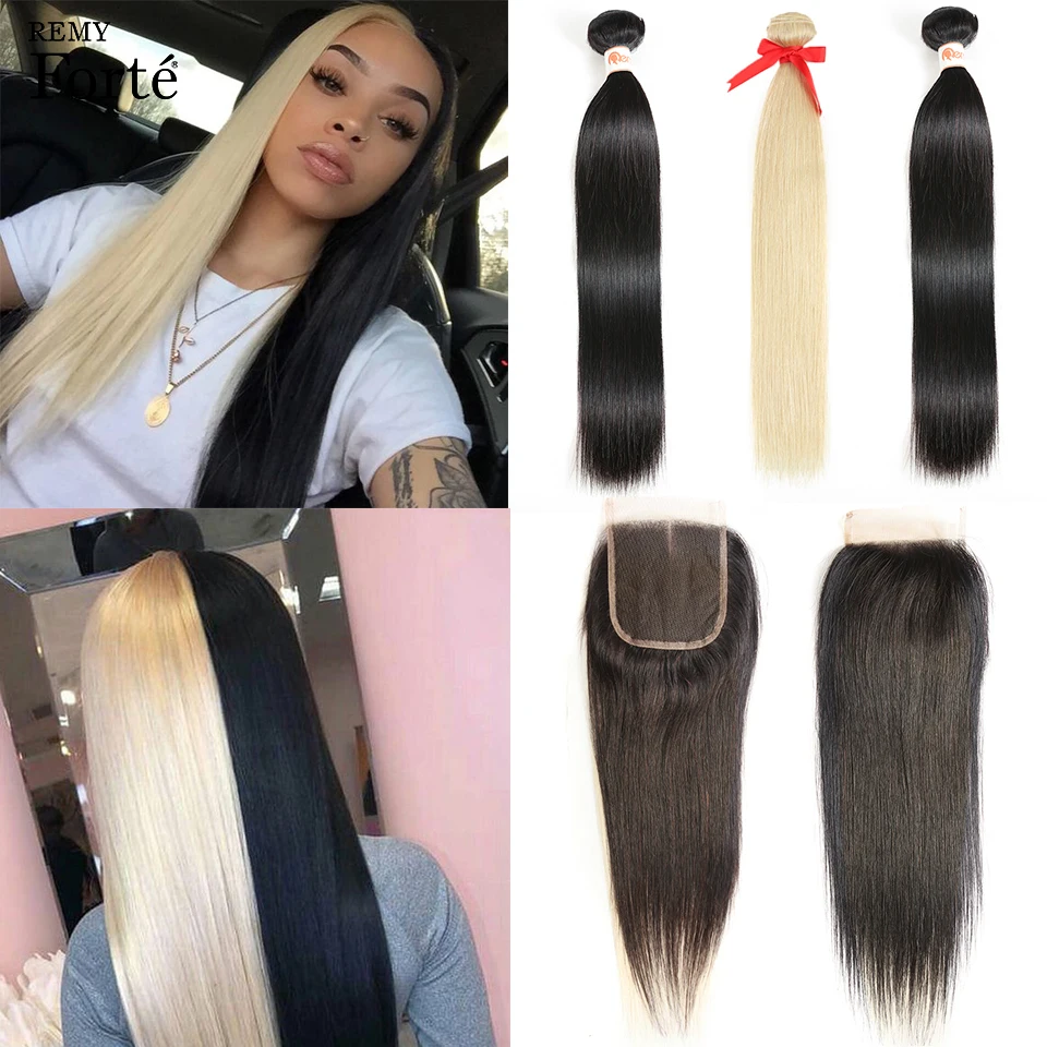 Пряди Remy Forte с застежкой 613 блонд черные пряди бразильские вплетаемые прямые 3