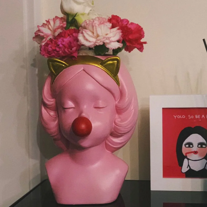 Y. DSH большая креативная Цветочная ваза для украшения интерьера в скандинавском стиле, декоративные вазы для цветов, Винтажная настольная ваза, милая девушка