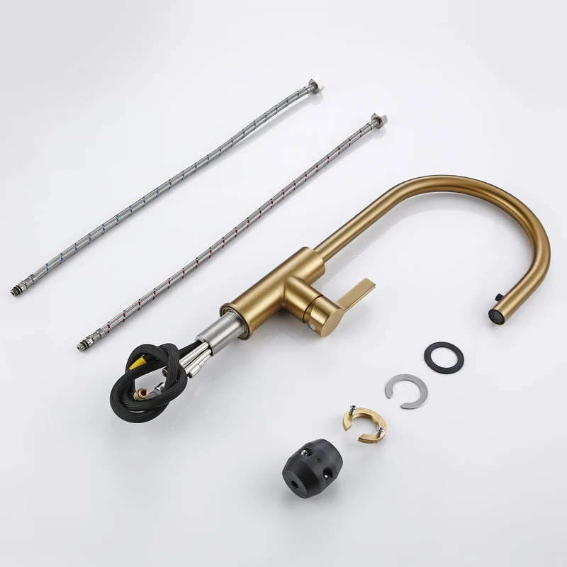 

Luxury Matt Old Brushed Golden Brass Kitchen Faucet Hot And Cold Water Round Spout Single 360 Rotatable Kitchen Faucet