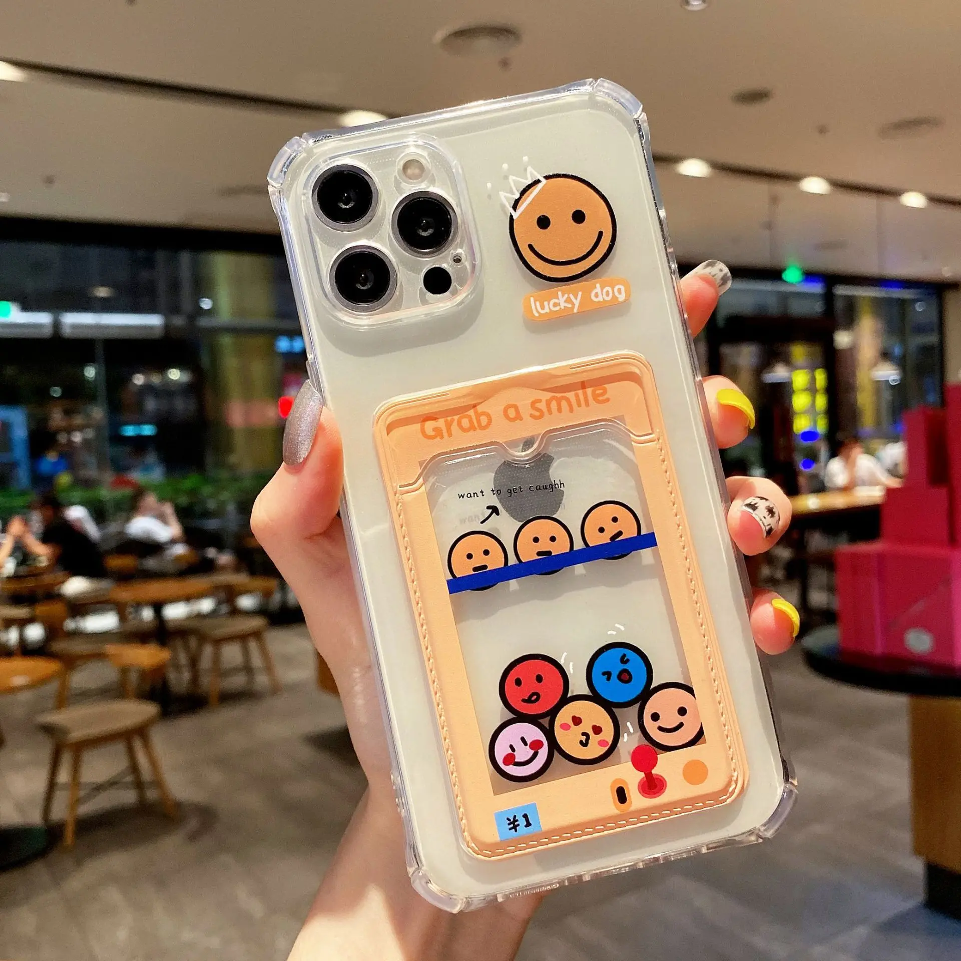 

Cute Cartoon Funny Card Bag Transparent Phone Case For iPhone 11 12 13 Pro XS Max X XR 7 8 Plus Korea Style Soft Back Cover