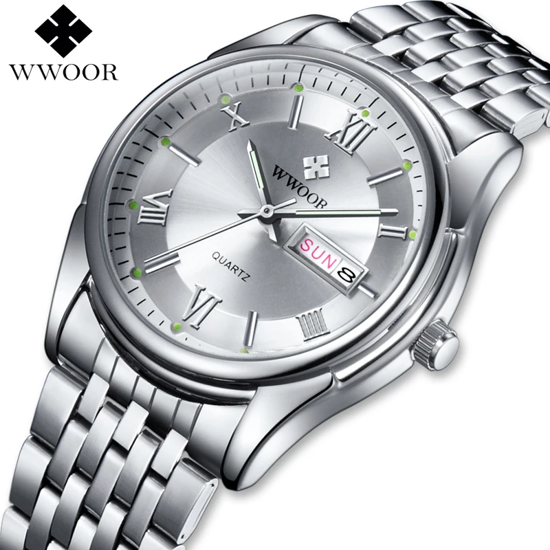 Часы наручные WWOOR Мужские кварцевые брендовые Роскошные Аналоговые