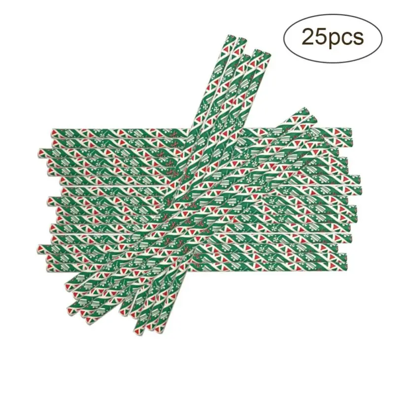 25PCS Disposable Drinking Straws Christmas Design Biodegradable Paper For Holiday Wedding Birthday Party Supplies | Дом и сад