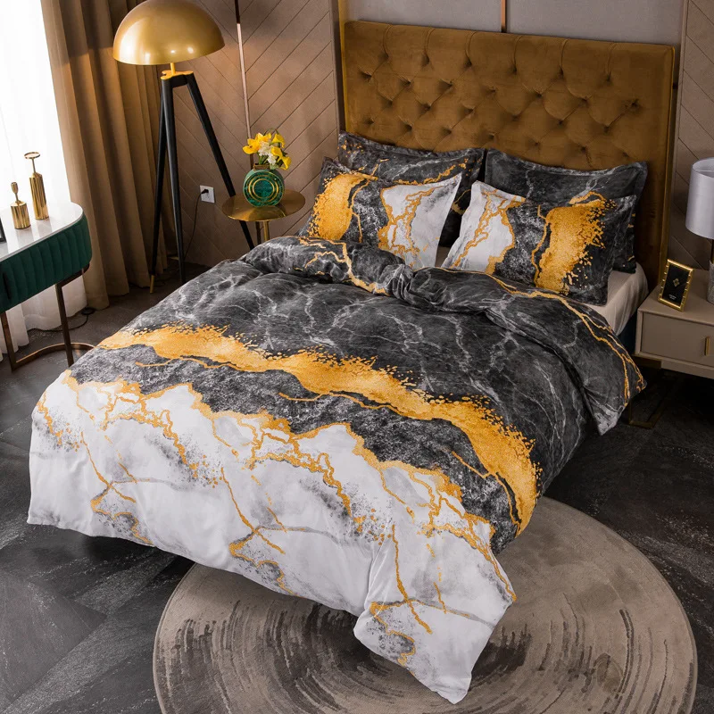 

Bed linings luxury Gilt Marbling Quilt cover pillowcase sets polyester Home textile single Twin Full Queen King Size duvet cover