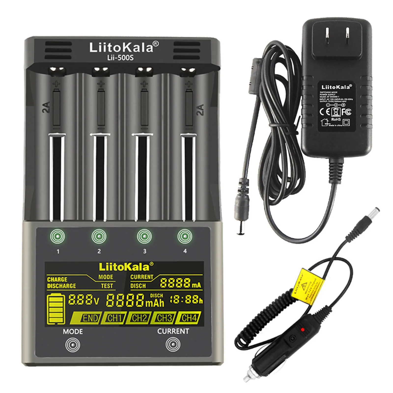 

Умное зарядное устройство с 4 слотами для зарядки аккумуляторов, подходит для универсального интеллектуального аккумулятора 18650 26650 14500 AA NiMH