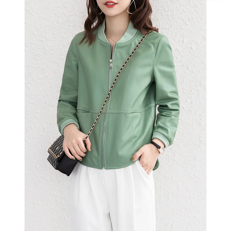 

SHZQ кожаная одежда из овечьей кожи короткое маленькое пальто кожаная куртка бейсбольный костюм Женская одежда для весны Новинка