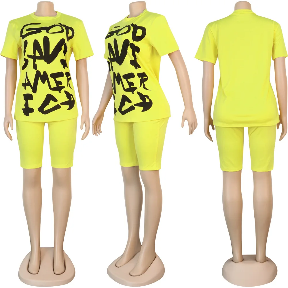 CM.YAYA Classic Women Matching Set Letter Print Tee Tops Knee Length Jogger Pant Suit Two Piece Sport Tracksuit Outfit | Женская одежда