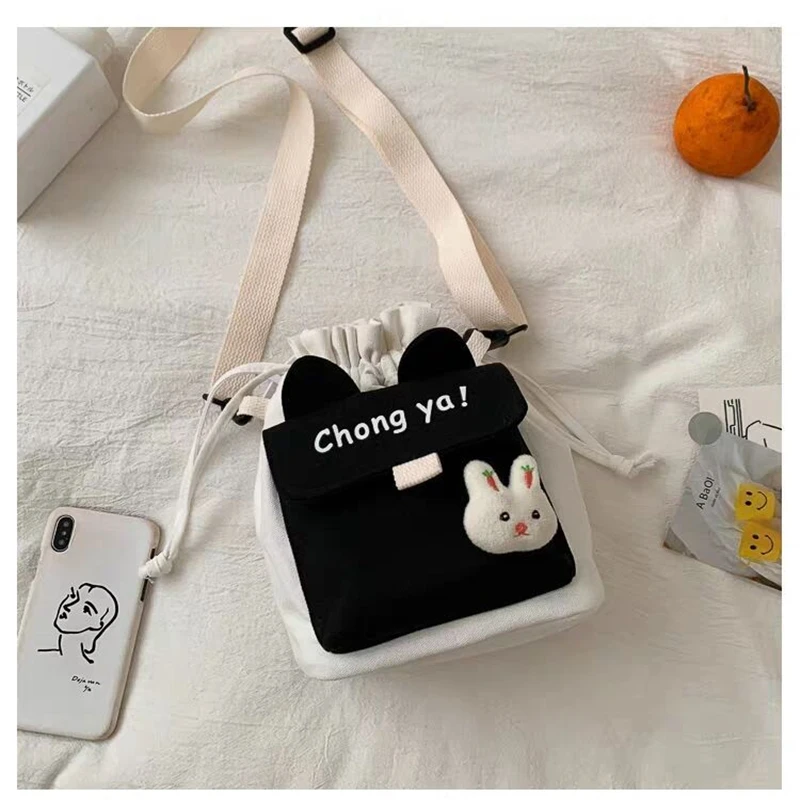 Celinv Koilm New Four-Color Selection Rabbit Carrot Decoration Cute Small Bag New Canvas Messenger Female Student Shoulder Bags