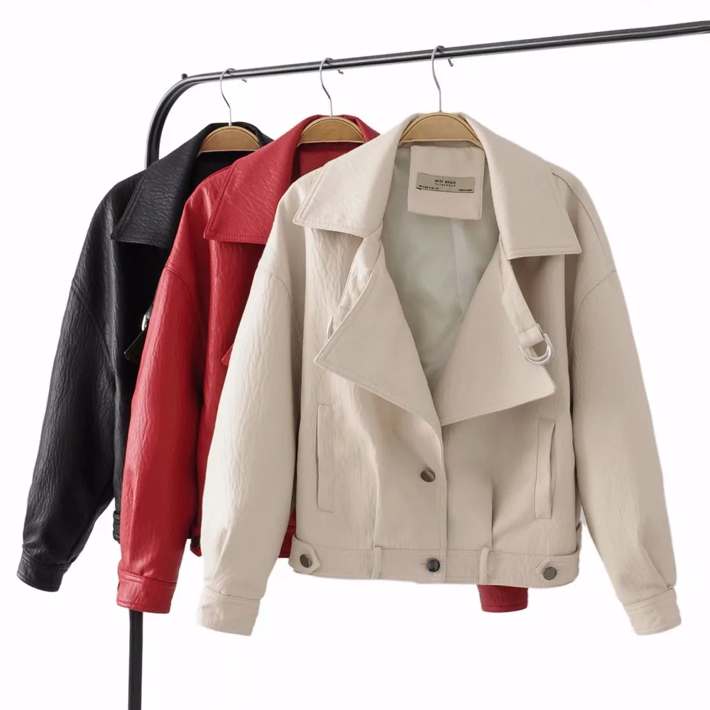 

2021 Fashion Women's Elegant Zip Faux Leather Motorcycle Jacket Slim Ladies' Coat Leisure Brand Motorcycle Leather Coat