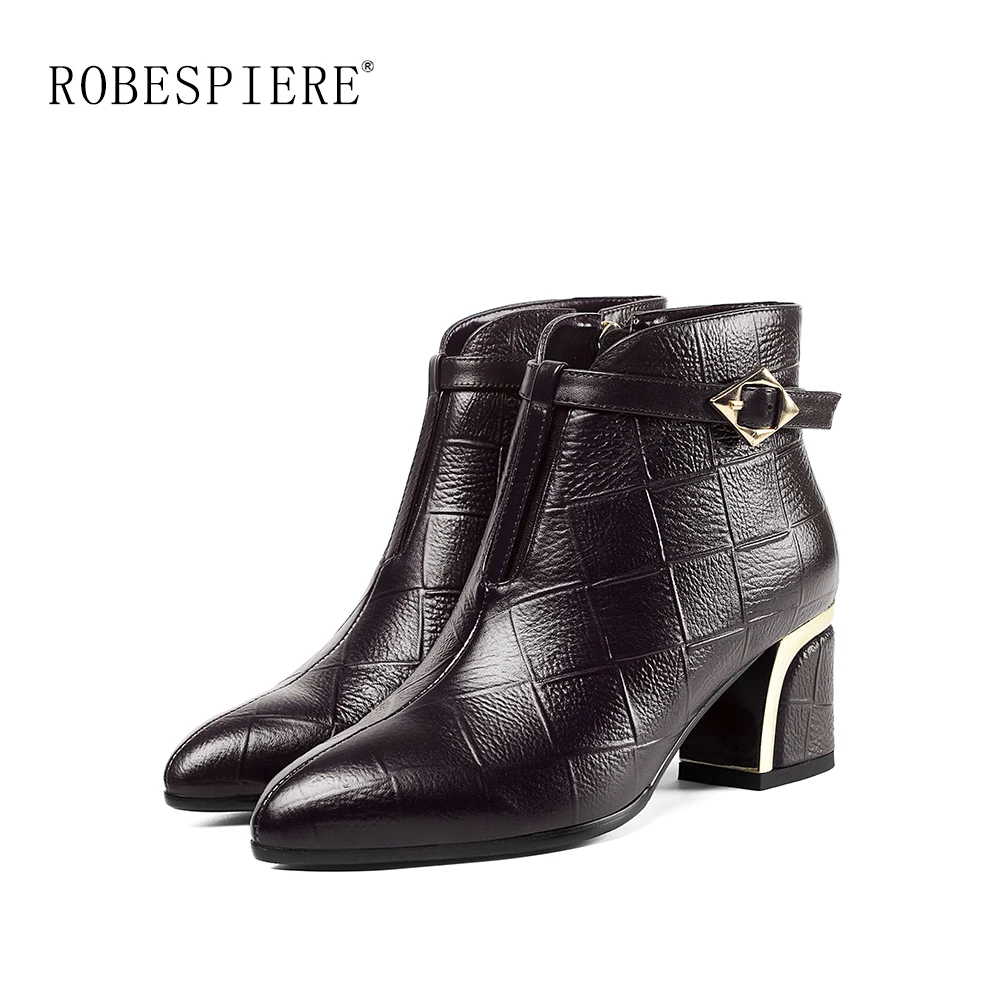 Женские ботильоны на необычном каблуке ROBESPIERE теплые плюшевые из натуральной