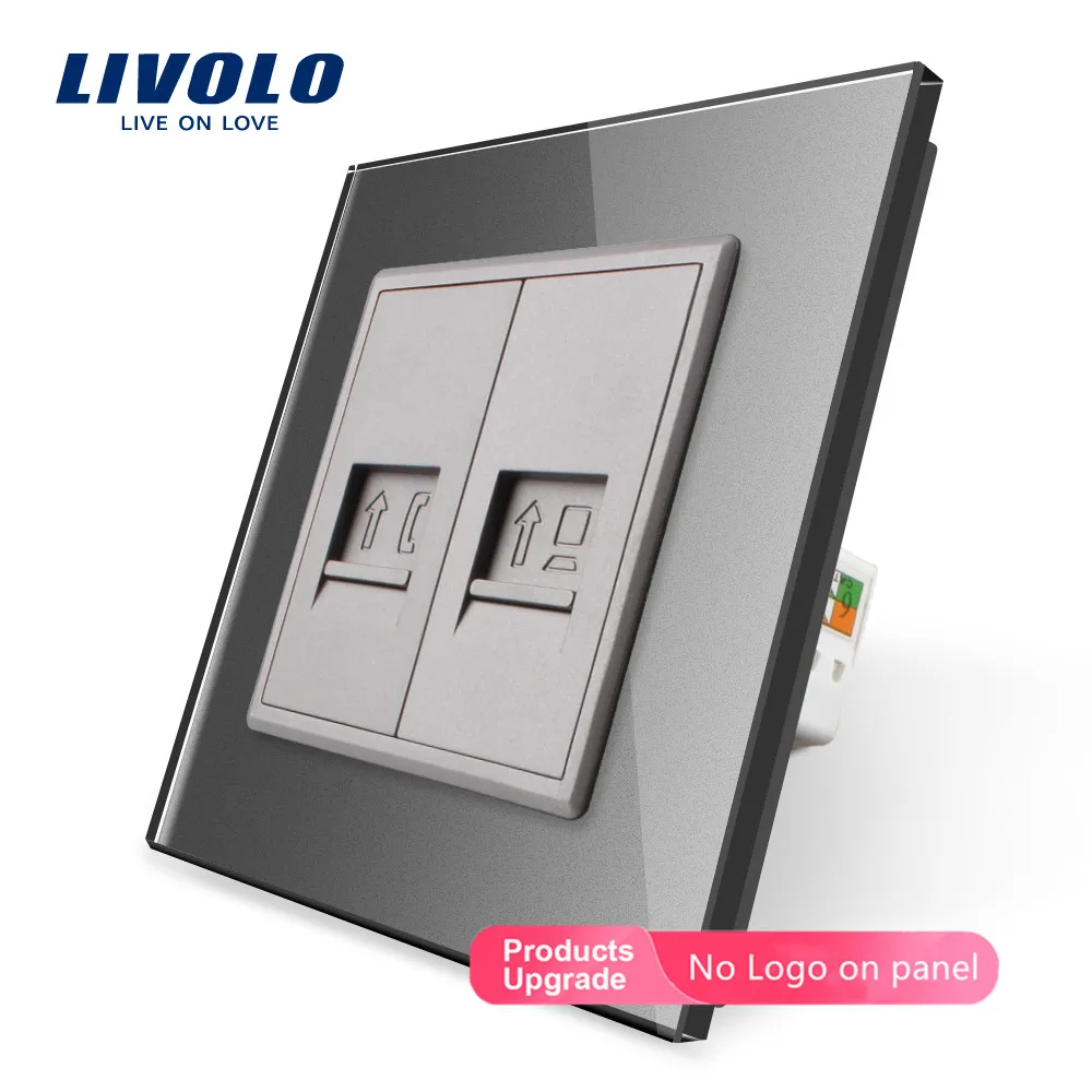 Livolo manufacture7 цветов кристальная стеклянная панель, 2 банды стены тел и Com розетка/розетка C791TC-11 без адаптера штепсельной вилки, без логотипа - Тип: Grey-No logo