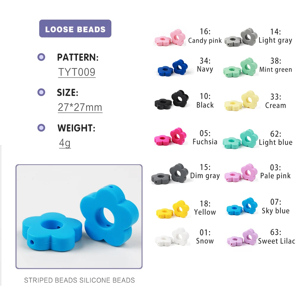 TYRY.HU-Cuentas de silicona para dentici&oacute;n de beb&eacute;, 10 piezas, flor, manualidades de enfermer&iacute;a, cuentas para masticar, Clips, cadena para chupete, accesorios de juguete-5