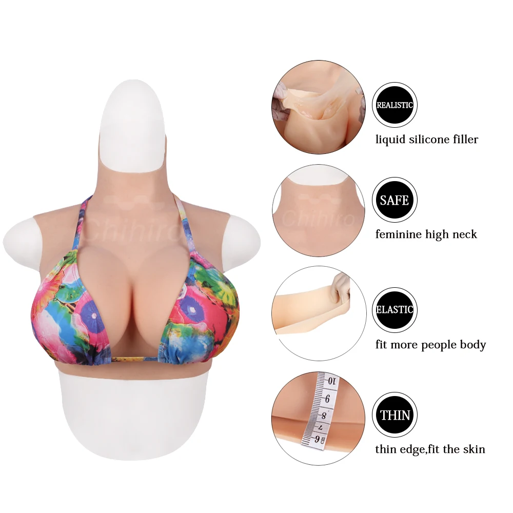 5th Generation Silicone/Cotton Breast Forms Realistic Breastplate High Collar Crossdressing Skinspot Transgender Cosplay |