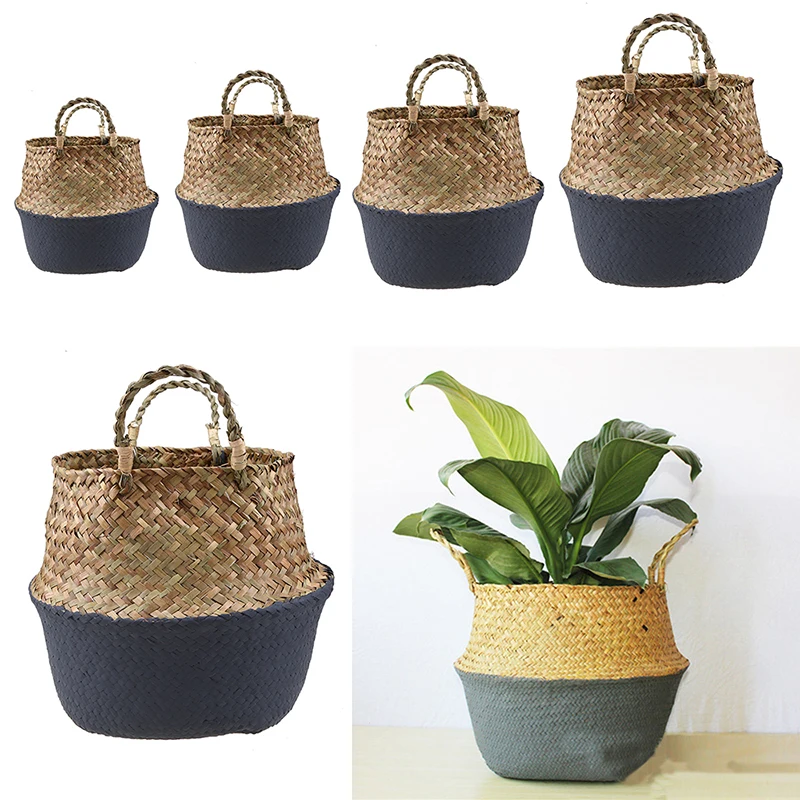 

WHISM Large Seagrass Storage Basket High Quality Garden Flower Pot Foldable Woven Basket Clothes Gadgets Organizer Container