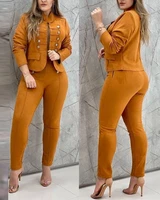 casual womens solid color double breasted suit pants set women jacket blazer suits casual ladie 2 pcs autumn winter office wear