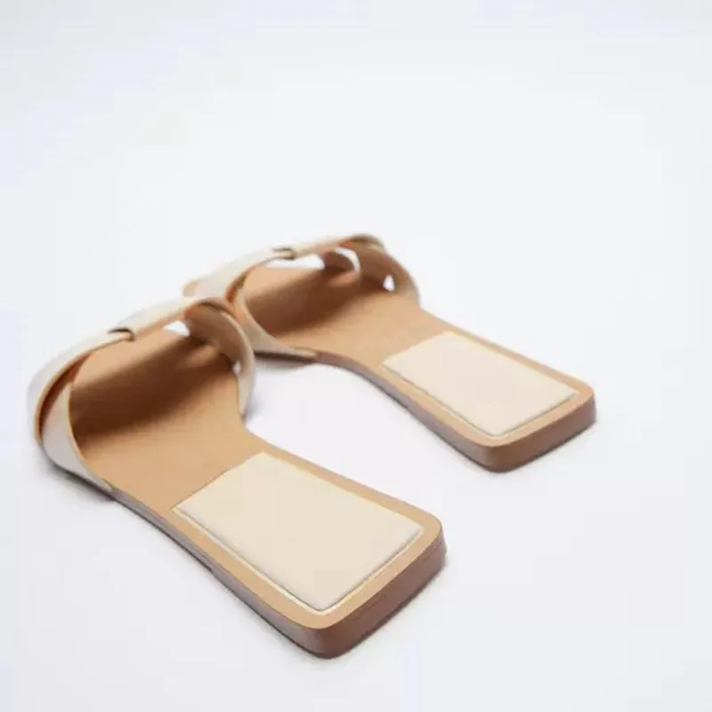 

Candy Colors Slippers Women Summer Shoes Square Toe Slides Pantofle Soft Flat 2021 Basic Rubber PU Casual Microfiber Rome