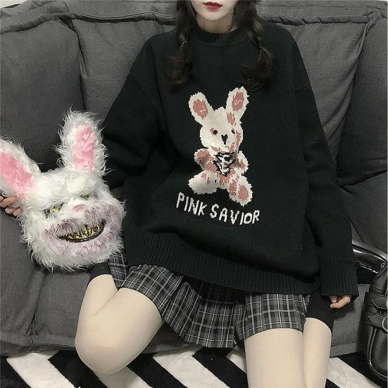 Фото Женский вязаный свитер Woherb в стиле Харадзюку с милым мультяшным Кроликом