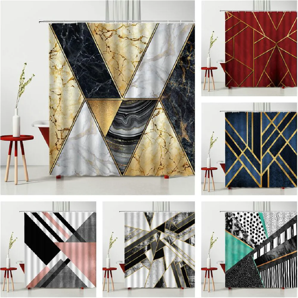 

Marble Pattern Shower Curtain Originality Geometry Luxury Living Room Window Curtain Waterproof Bathtub Decoration With Hook