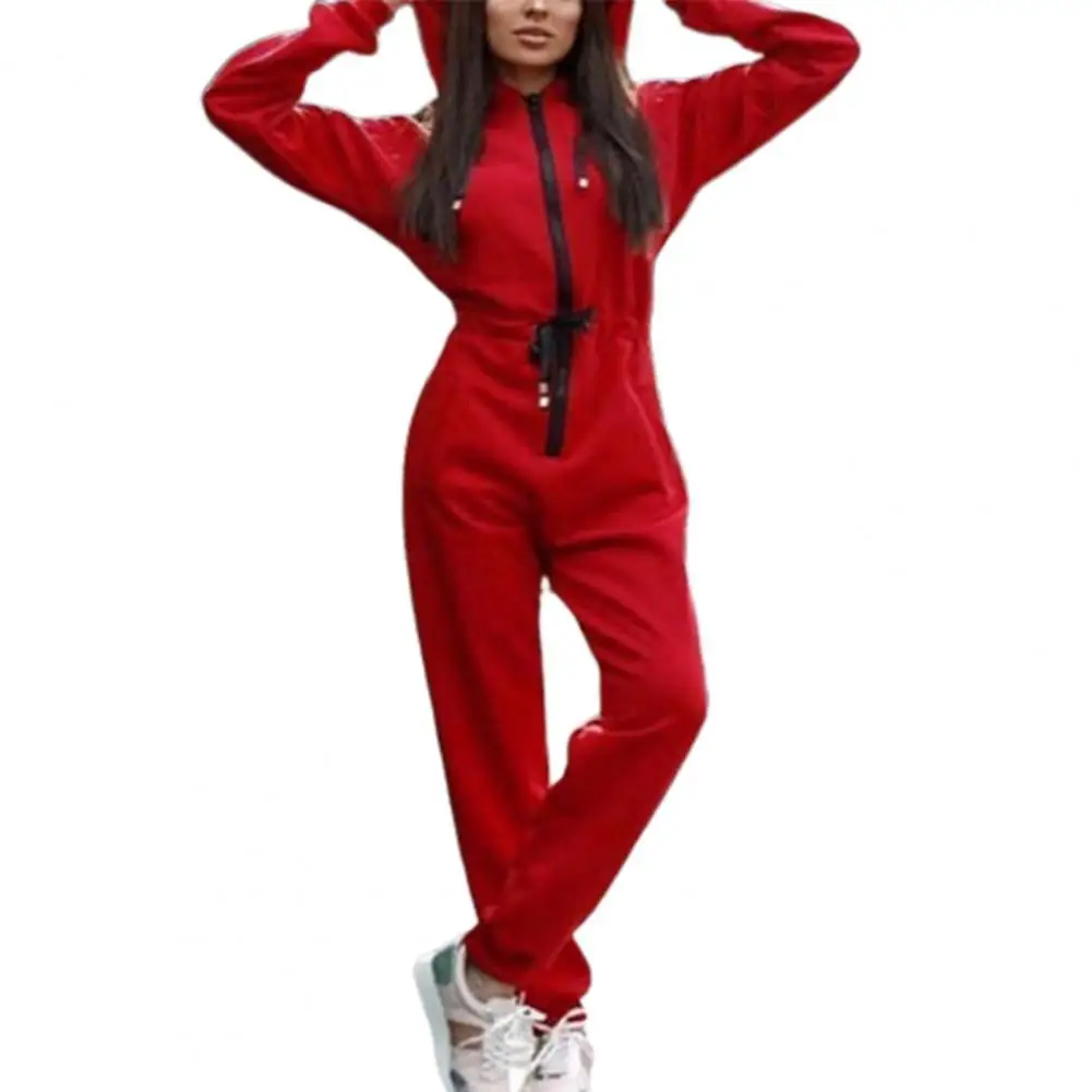 

Women Jumpsuit Hooded Drawstring Long Sleeve Waist Tied Romper for Dating jumpsuit women Autumn 2021 elegant party Red xl
