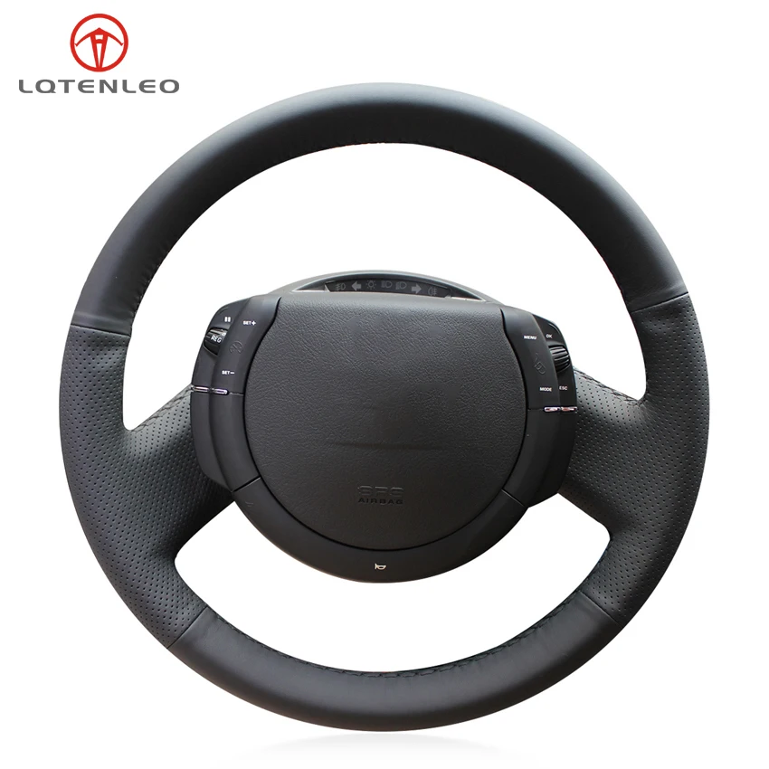 

LQTENLEO Black Genuine Leather Hand-stitched Car Steering Wheel Cover For Citroen Triumph C4 C-Quatre 2004-2011