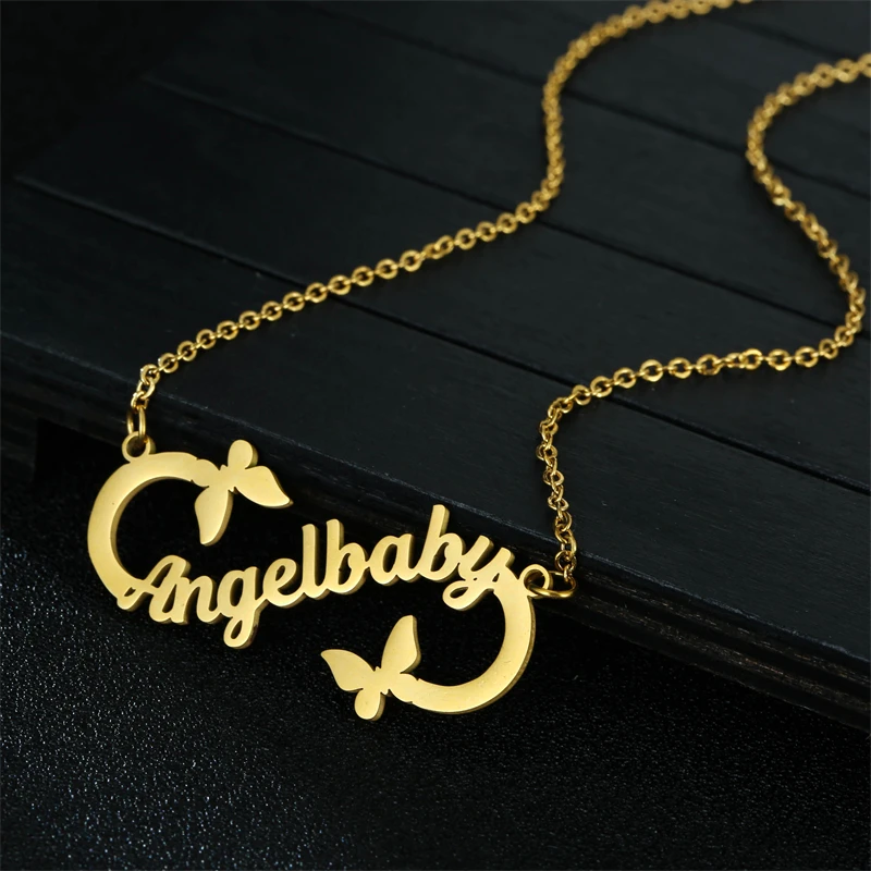 

Stylisteel 18K Gold Plated Name Necklace for Women Men Stainless Steel Personalized Nameplate Anniversary Valentine's Day Gift