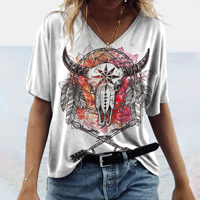 

Повседневные топы, женские модные весенне-летние дамские офисные пуловеры с коротким рукавом и принтом, свободные новые универсальные винт...