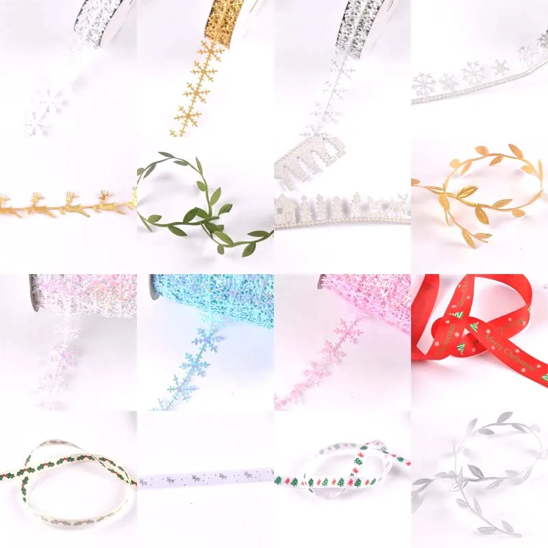 3 ярда/партия шелковые атласные ленты с изображением снега и листьев|Ленты для