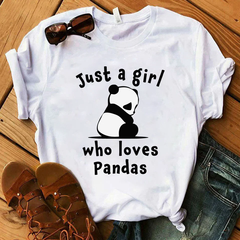 

Tshirt for Woman Just A Girls Who Loves Pandas Women's Tshirt Oversize Fashion Women Clothing Funny Korean T-Shirts for Woman