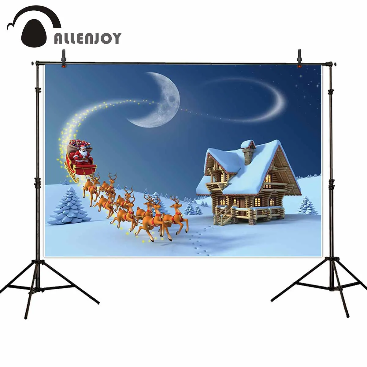 Allenjoy зимний Фон рождественские сани снег Санта Клаус наружная елка Луна
