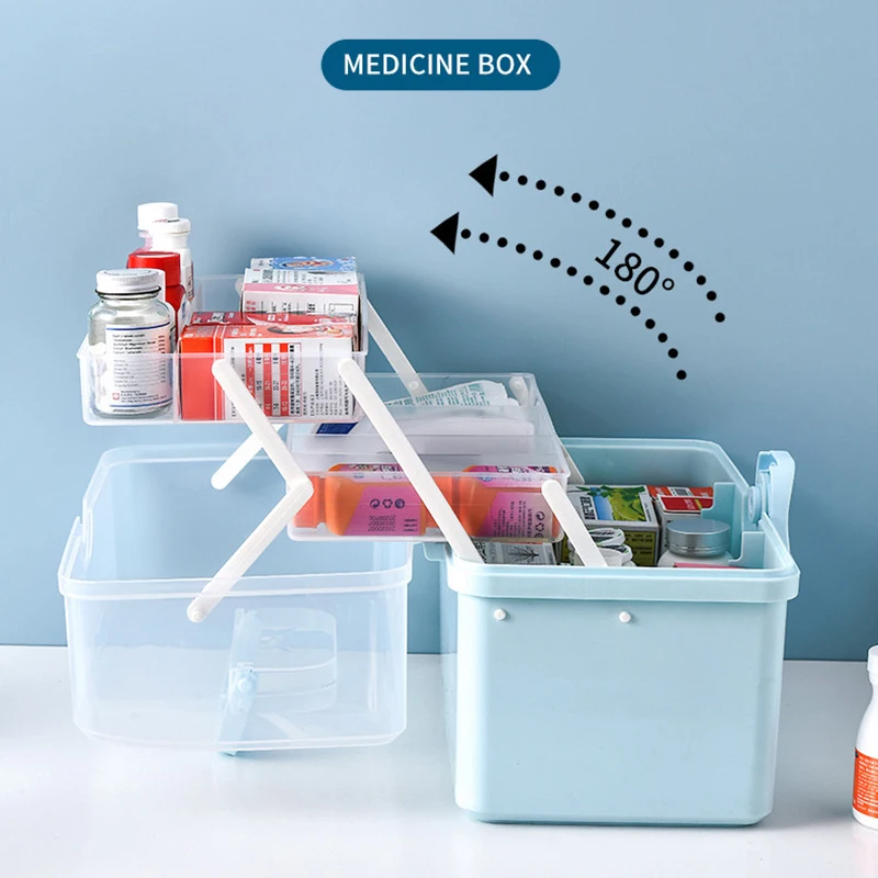 

3/2 Layer Portable First Aid Kit Storage Box Plastic Multi-Functional Family Emergency Kit Box with Handle SLC88